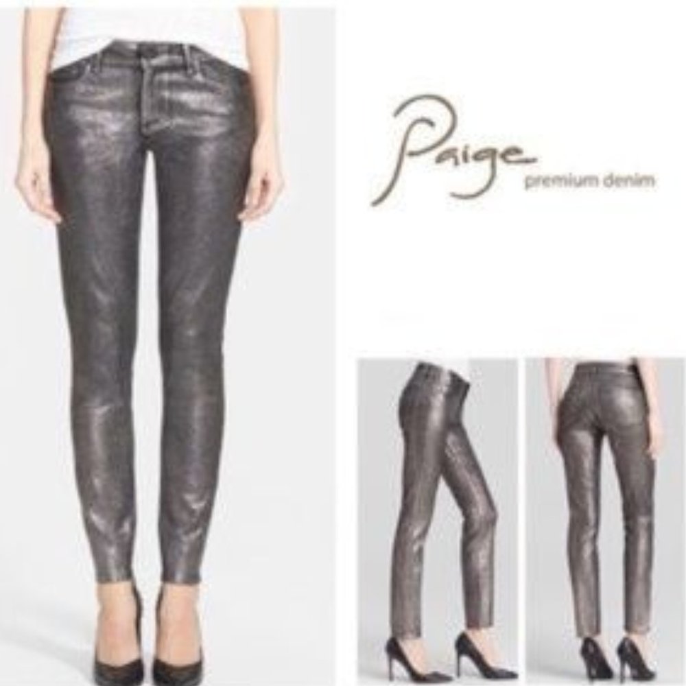 Paige Silver Coated Verdugo Metallic Skinny Jean
